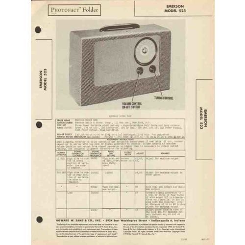 EMERSON model 523 7 tube AM radio receiver Sams Photofact manual