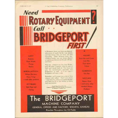 BRIDGEPORT MACHINE COMPANY 1930 need rotary equipment oil vintage ad