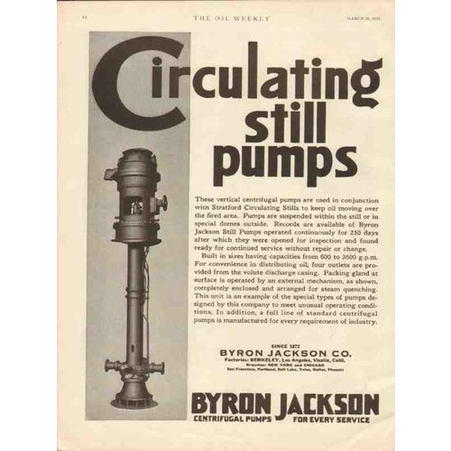 BYRON JACKSON COMPANY 1930 Circulating still pumps oilfield vintage ad