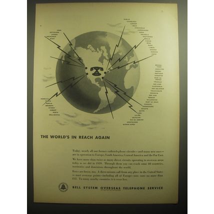 1946 Bell System Overseas Telephone Service Ad - The world's in reach again
