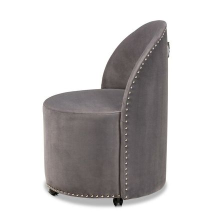 Blue or Gray Velvet Luxe Round Rolling Accent Club Chair Silver Nail Head