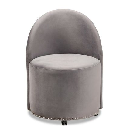 Blue or Gray Velvet Luxe Round Rolling Accent Club Chair Silver Nail Head