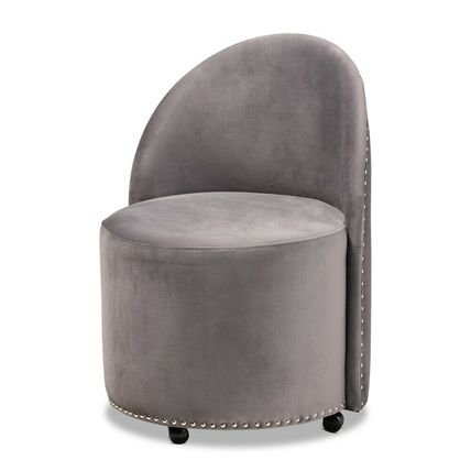 Blue or Gray Velvet Luxe Round Rolling Accent Club Chair Silver Nail Head