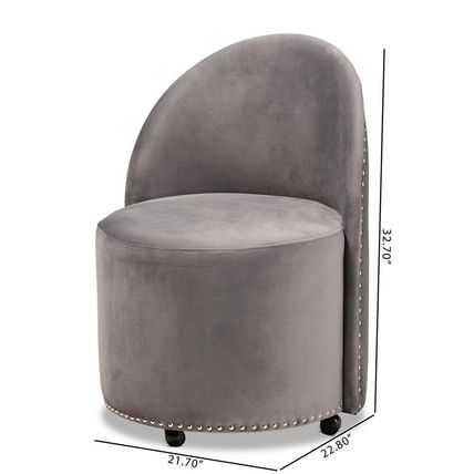 Blue or Gray Velvet Luxe Round Rolling Accent Club Chair Silver Nail Head