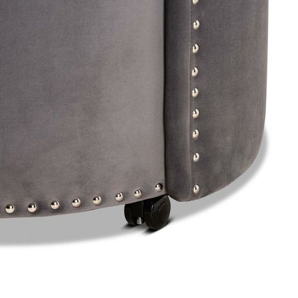 Blue or Gray Velvet Luxe Round Rolling Accent Club Chair Silver Nail Head