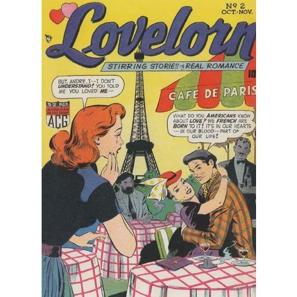 Lovelorn Cafe De Paris French vs USA Best Lovers 1950s Comic Book Postcard