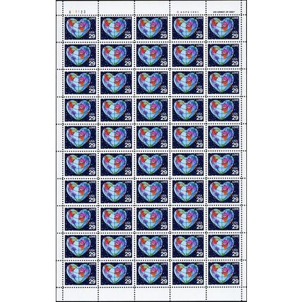 Heart-Shaped Globe Love Series 29 Cent Sheet of 50 Postage Stamps Scott 2535