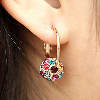 Crystal Ball Earrings Exquisite Rhinestone Lucky Transfer Beads Hoop Ear Clips