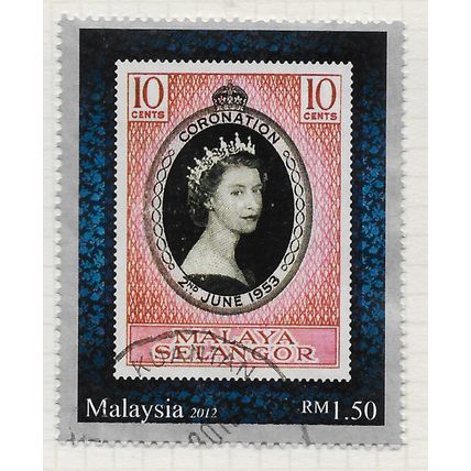 MALAYSIA 2012 STAMP ON QE2 CORONATION 60 YEARS PLATINUM ANNIVERSARY RM1.50 USED.