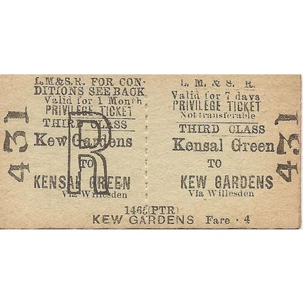 L.M.S.R. Edmondson Ticket - Kensal Green to Kew Gardens
