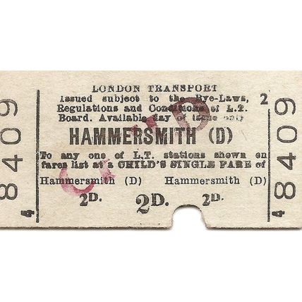 London Transport Edmondson Ticket - Hammersmith (D) - 2d.