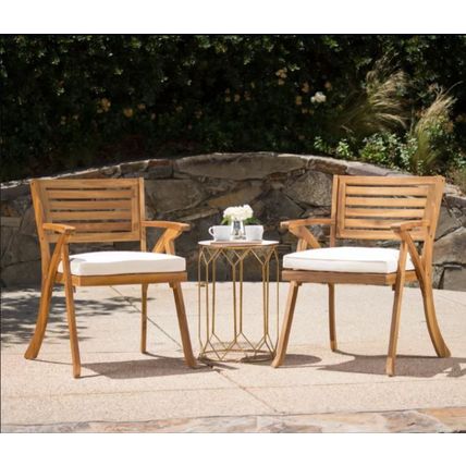 Hermosa Acacia Wood Arm Chairs (Set of 2) Water-Resistant Cushions, Outdoor Seat