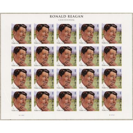 President Ronald Reagan Sheet 20 Current Rate Postage Stamps Scott 4494
