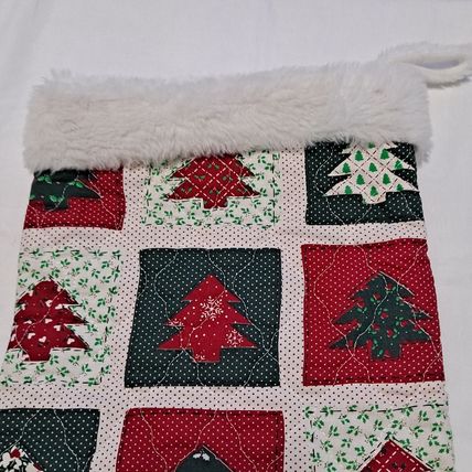 Big QUILTED CHRISTMAS STOCKING 21 1/2" Double Sided Trees Holly Berry
