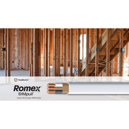 Southwire Romex Brand Simpull Solid Indoor 14/2 W/G NMB Cable 50Ft Coil - SW# 28