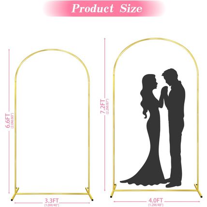 7.2FT, 6.6FT Set of 2 Wedding Arch Backdrop Stand, Gold Metal Balloon Arch Stand