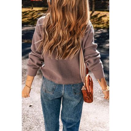 Chestnut Textured Knit Henley Long Sleeve Top