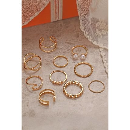 Gold 10pcs/set Vintage Plated Alloy Ring Set
