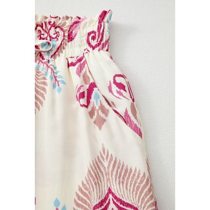 Rose Boho Printed Shirred High Waist Flowy Wide Leg Pants