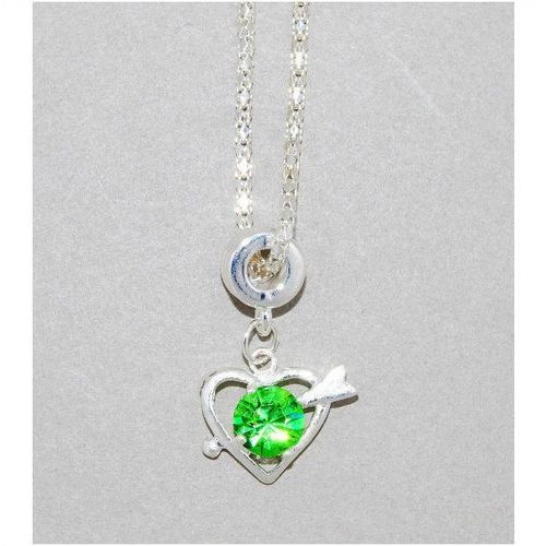 Love Heart Green Crystal Gem Silver Plated Pendant Necklace Chain Jewellery 1641