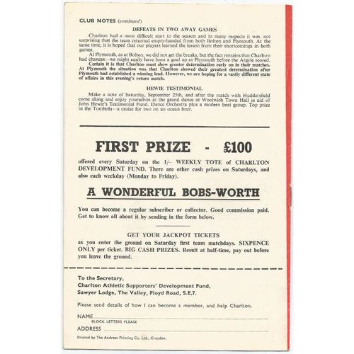1965-66 CHARLTON ATHLETIC v PLYMOUTH ARGYLE (Very Good Condition - No Writing)