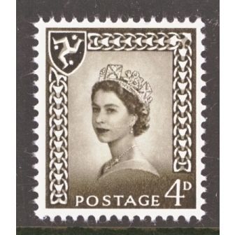 Great Britain 1968 Isle of Man 4d Olive Sepia Mounted Mint MM stamp SG 5
