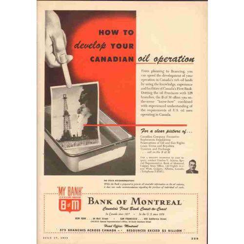 bank of montreal 1953 adams develop canadian oil operation vintage ad