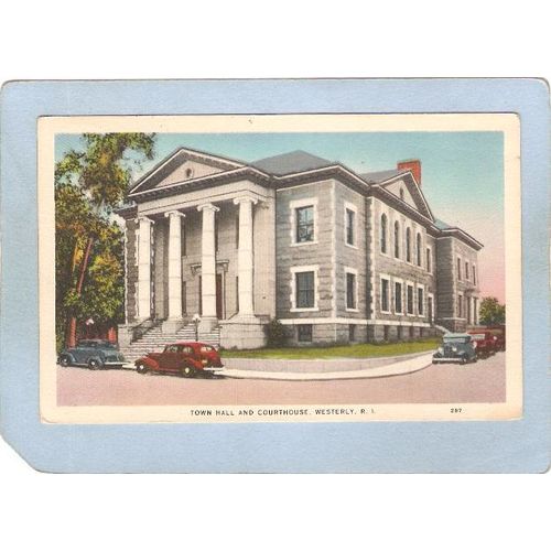 Rhode Island WesterlyTown Hall & Courthouse Street Scene Intersection w/Ol~980