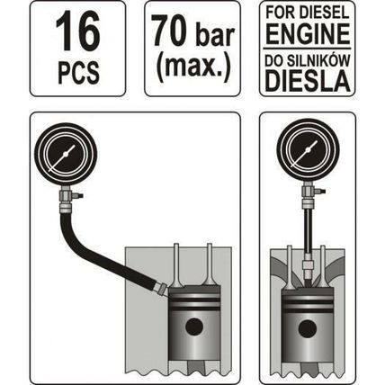 Yato professional compression pressure gauge kit 16pcs for diesel engine YT-7303