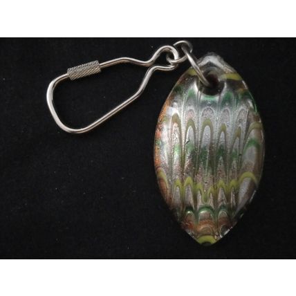 Unique hanmade silver green yellow abstract glass double point keyring