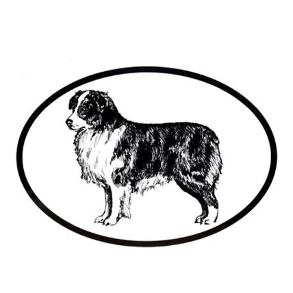 Dog Breed Oval Vinyl Car Decal Black & White Sticker - Australian Shepherd