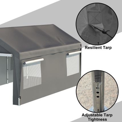 Carport Canopy 10x20 FT – Heavy Duty Metal Garage with Removable Sidewalls, Roll