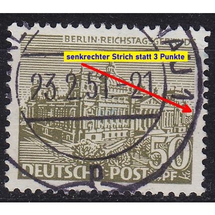 GERMANY BERLIN [1949] MiNr 0053 IV ( O/used ) [04] Architektur Plattenfehler