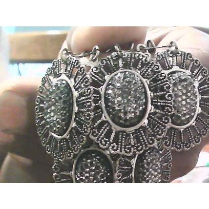Silver Tone FILIGREE Oval DANGLES Aprx 3” Hook Earrings