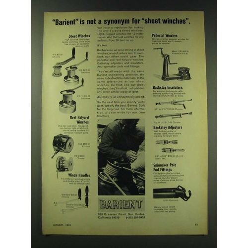 1970 Barient Ad - Sheet Winches, Reel Halyard Winches, Winch Handles