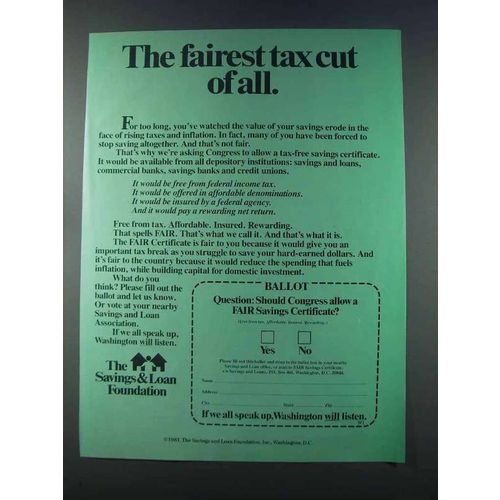 1981 The Savings & Loan Foundation Ad - Tax Cut