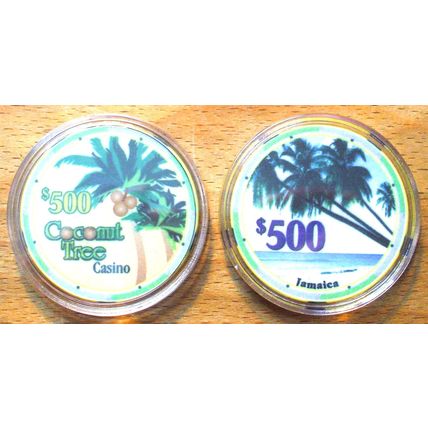 Coconut Tree $500. Casino Chip - Jamaica
