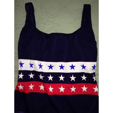 LIZ CLAIBORNE LIZSPORT Navy Blue w/Red White Blue Patriotic Stars Swimsuit-14
