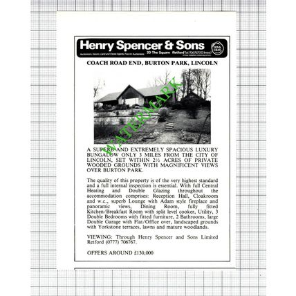 Coach End Road Burton Park Lincoln House Sale Advert - 1984 Cutting