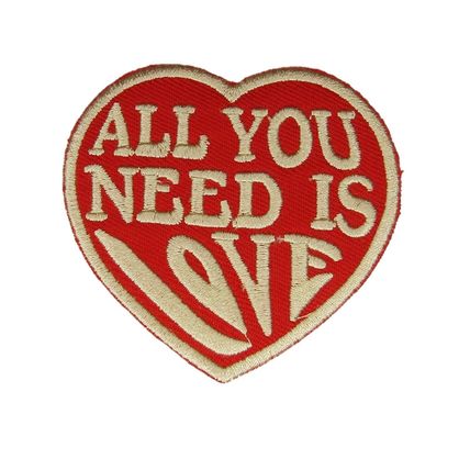 Iron On Badge Patch Sew Embroidered Heart 7cm x 6.5cm All you need is love P642