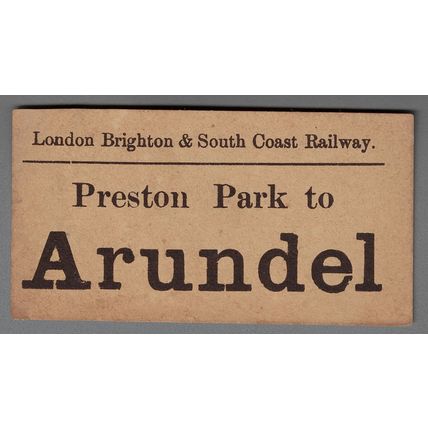 LONDON BRIGHTON & SOUTH COAST RLY LUGGAGE LABEL-PRESTON PARK to ARUNDEL
