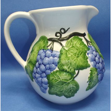 Vintage A.Santos Portugal Pitcher Hand Painted Grapes Vines Design 8” Tall 9008