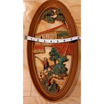 Vintage Burwood MCM 3D Molded Resin Wall Plaques Country Fisherman & Blacksmith