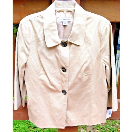 Vintage Womens Sag Harbor Linen Blend GOLD Shimmer Suit Jacket NWT Lg Button