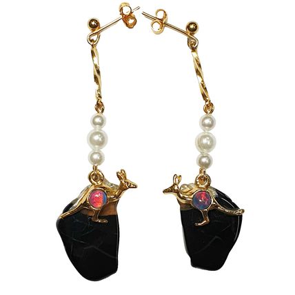 52246 - 3 Silver Drop Earrings with Opal Triplet, Pearls and Natural Black Opal
