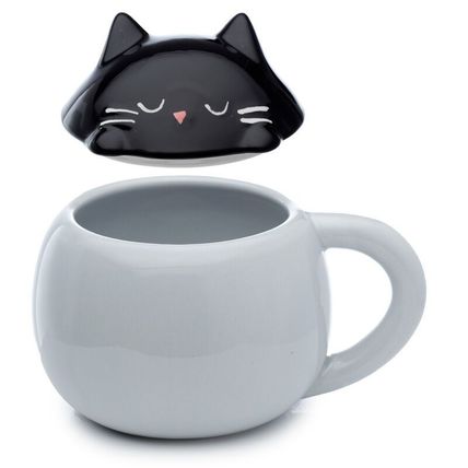 Black Cat Liddded Mug with Grey Base 11.5 CM Ceramic Gift TablewareFeline Meow