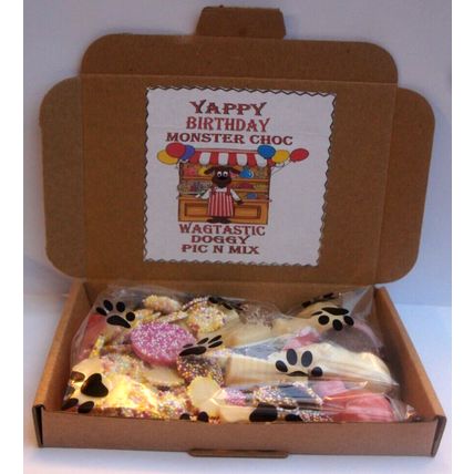 Dog Birthday Gift Treat Box With A Selection Of Pic N Mix Dog Safe Choc Treats