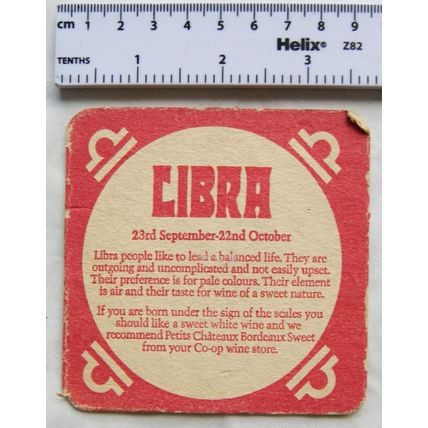 Vintage Beer Mat - Co-op Wine Store - Libra