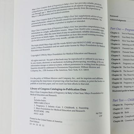 Mayo Clinic - Complete Book of Pregnancy and Baby's First Year Hardcover 1994