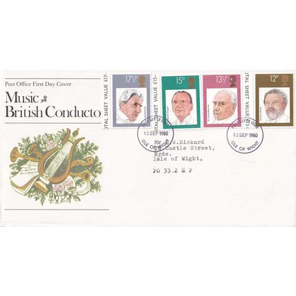 ROYAL MAIL First Day Cover SEPT 1980 MUSIC CONDUCTORS Postmark: ISLE OF WIGHT